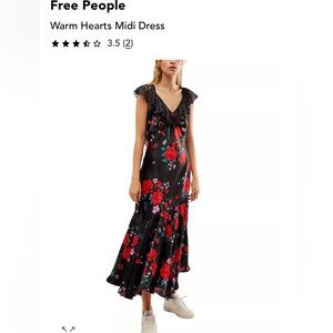 NWT Retail $168 #FreePeople Black & Red Floral Midi Dress size Large